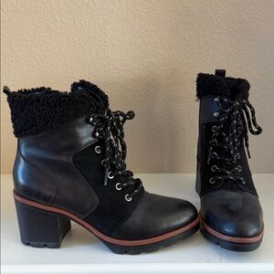 Naturalizer Black Lace Up Boots with Brown Accents